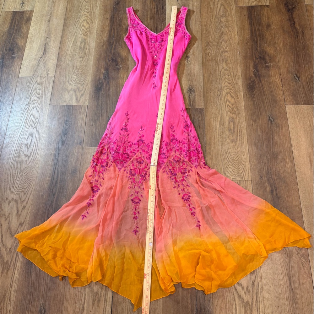 Vintage Y2K 100% Silk Beaded Dress Vintage Beaded Dress Fairy Ombré Rainbow Prom - Picture 10 of 17